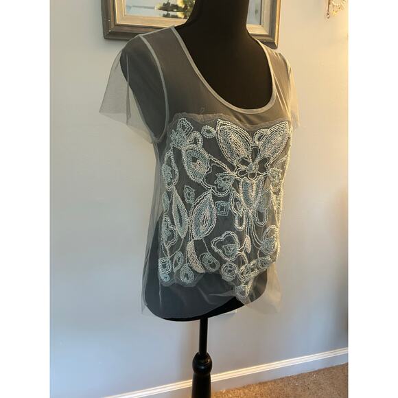 Blue Frost Beaded Tulle Top Black Label Urban Outfitters - Picture 2 of 10